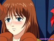 Anime redhead jerking and sucking many cocks