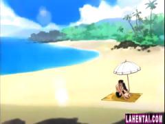 Busty Anime Babe Is On The Beach And Eats Cock Before Getting Drilled