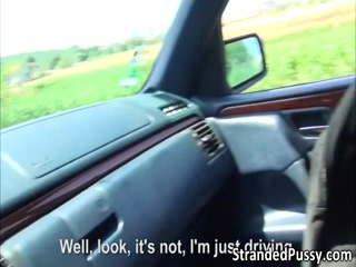 Horny hitchhiking couple gets pulled over in the country for a hard nasty fuck